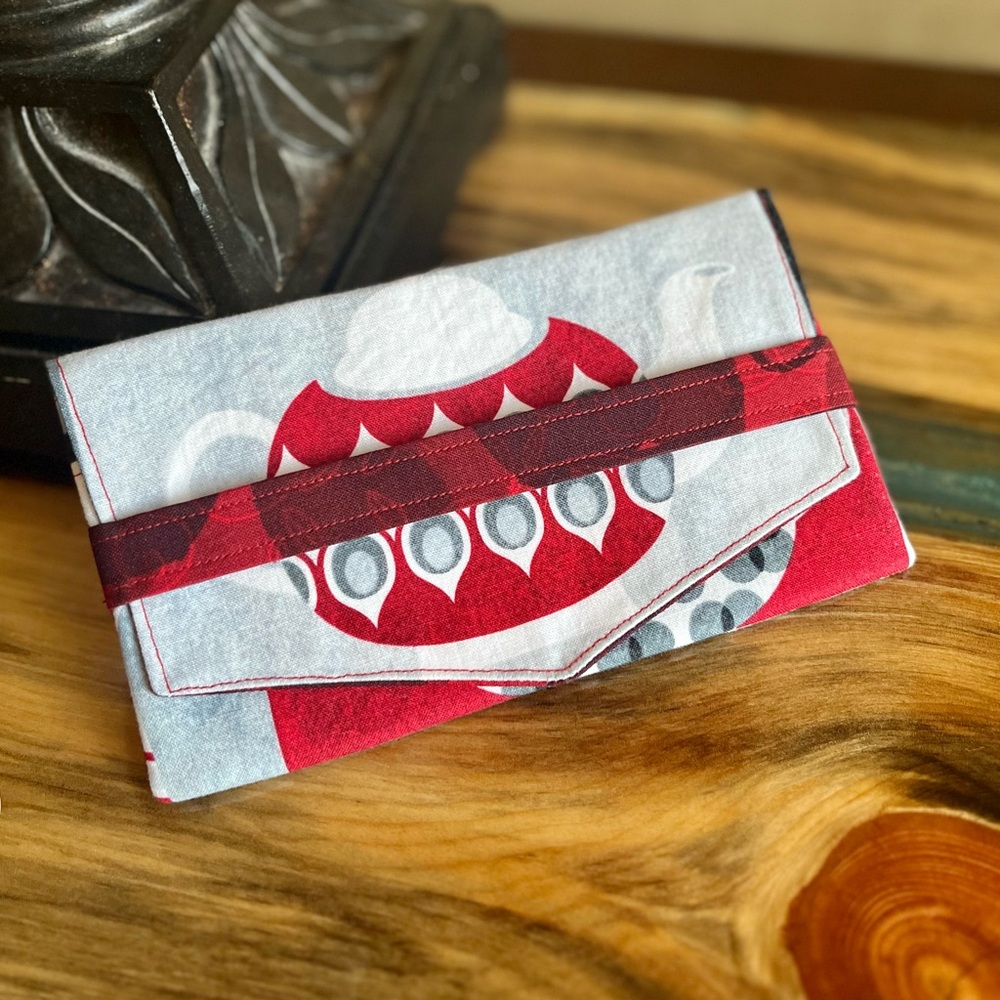 Cash Envelope/Receipt holder Fabric Handmade Wallet Tea Time Teapots and Cups